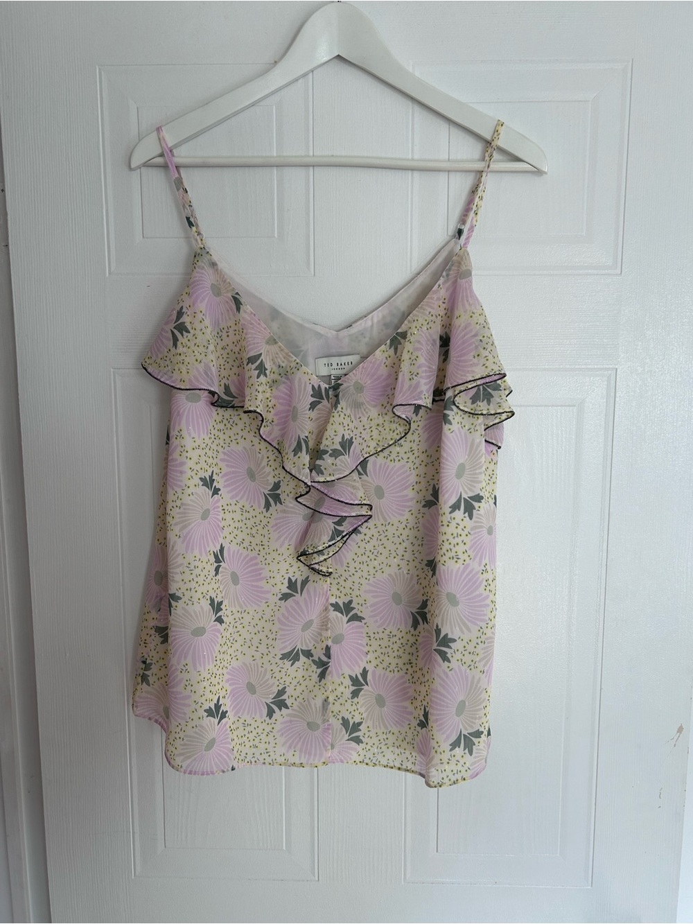 Ted Baker Pastel Floral Ruffle Cami in Pink and Cream